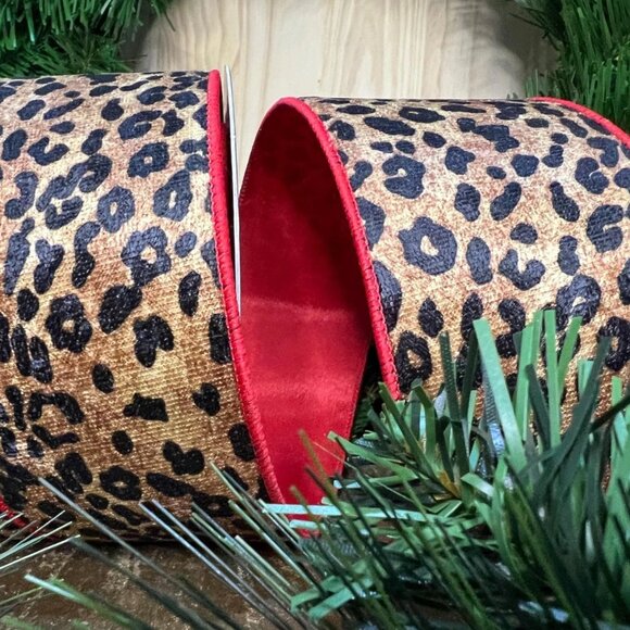 Jungle Leopard Edge Christmas 2.5" Farrisilk Ribbon Tree Trim, Wreath Accent - Picture 1 of 5